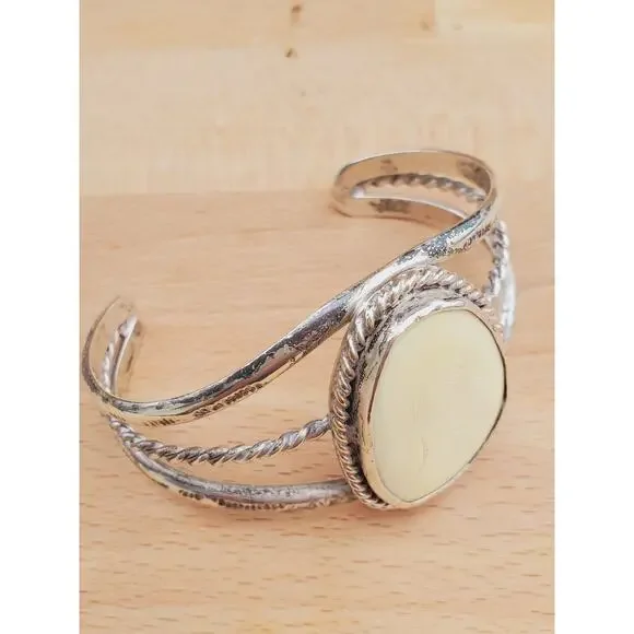 Navajo White Bone Sterling Silver Twisted Rope Cuff Bracelet Small 6.5in - Picture 9 of 9